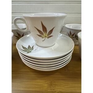 6 Franciscan Whitestone Ware - Twice Nice - Cup & Saucer - Vintage Leaf Design